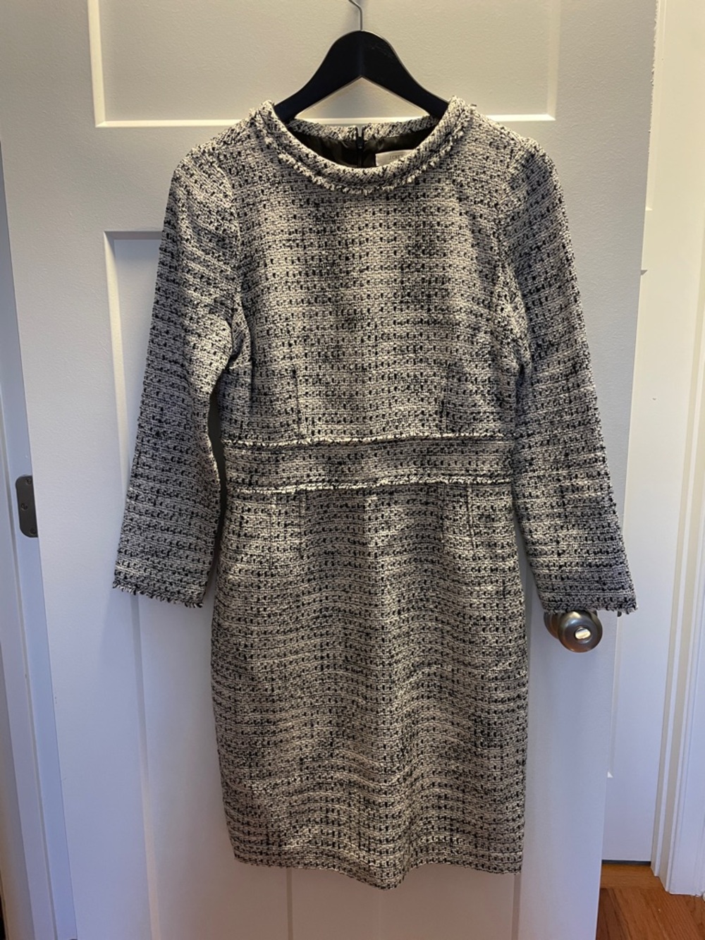 J. Crew Black and White Long-Sleeve Tweed Sheath Dress